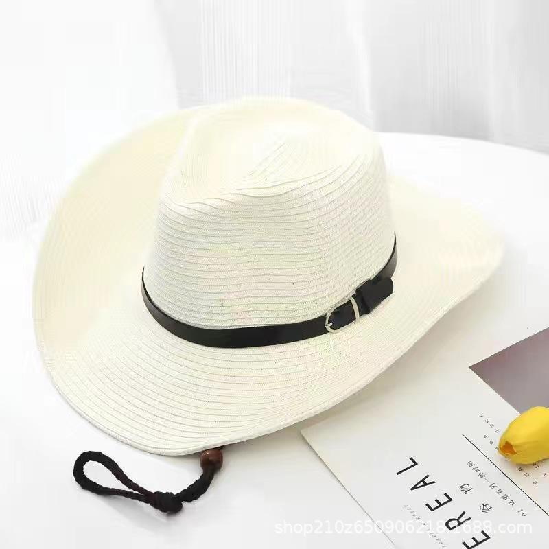 Cowboy Straw Hat Women's Summer Travel Visor Year New Ethnic Style Jazz Hat Big Brim Beach Hat
