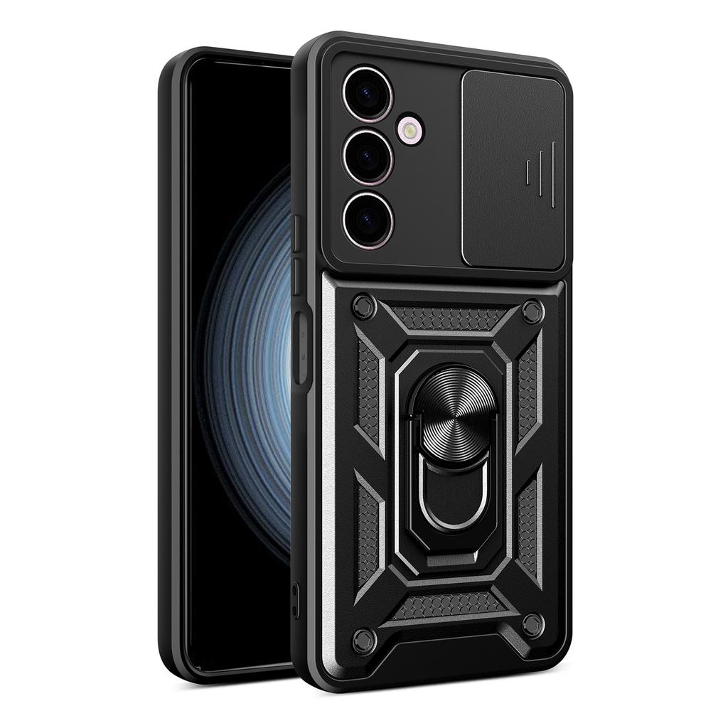 For Samsung Galaxy A24 4G (162.1 X 77.6 X 8.3mm) Shockproof Kickstand PC+TPU Phone Case Slide Lens Protection Cover