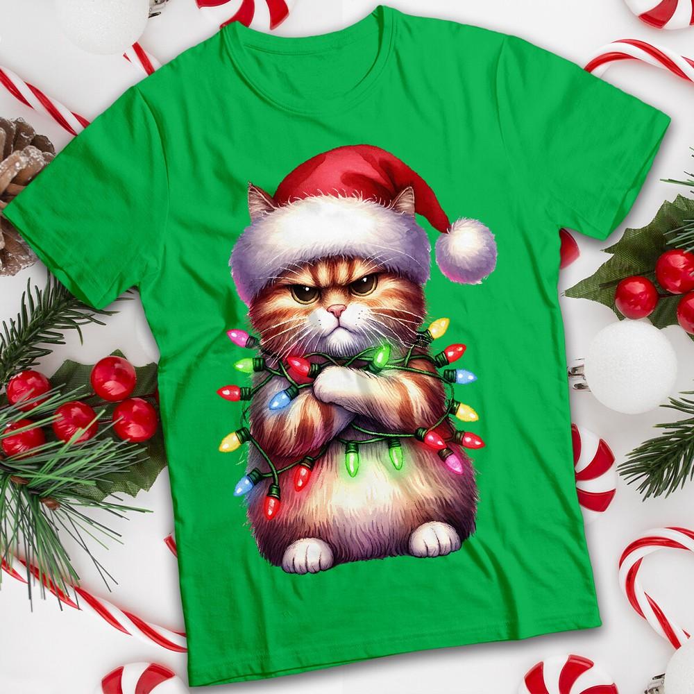 

Funny Ugly Mens and Womens Angry Cat Christmas T-Shirt Tee #MC 3XL