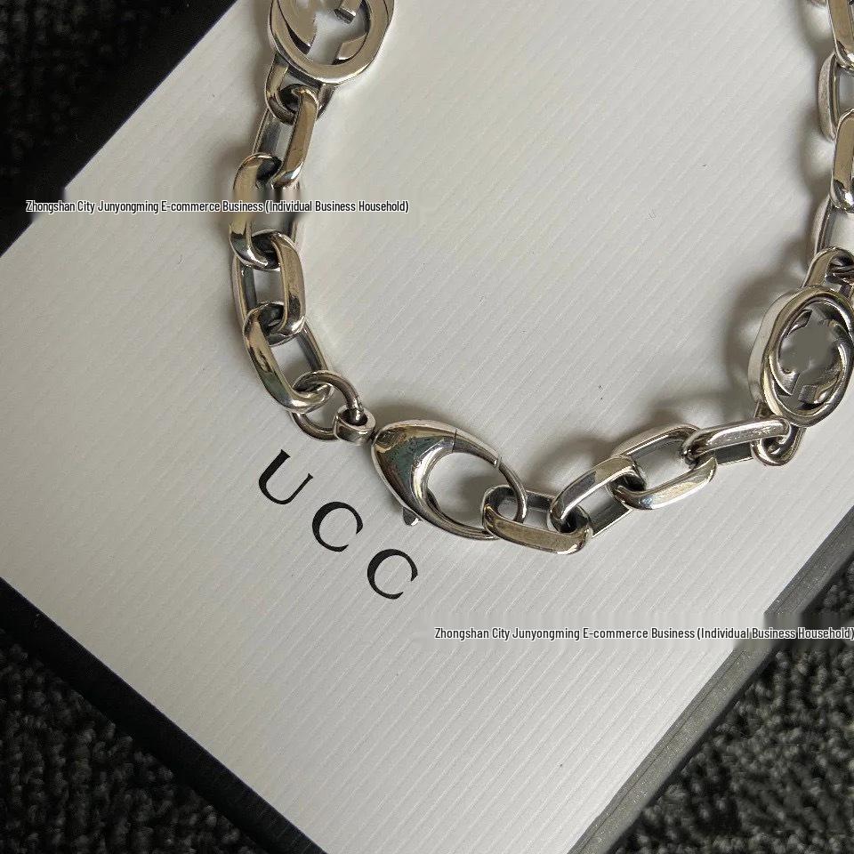 Vintage White Gold Double G Interlocking Bracelet - Women’s Fashionable Cuban Chain Bangle