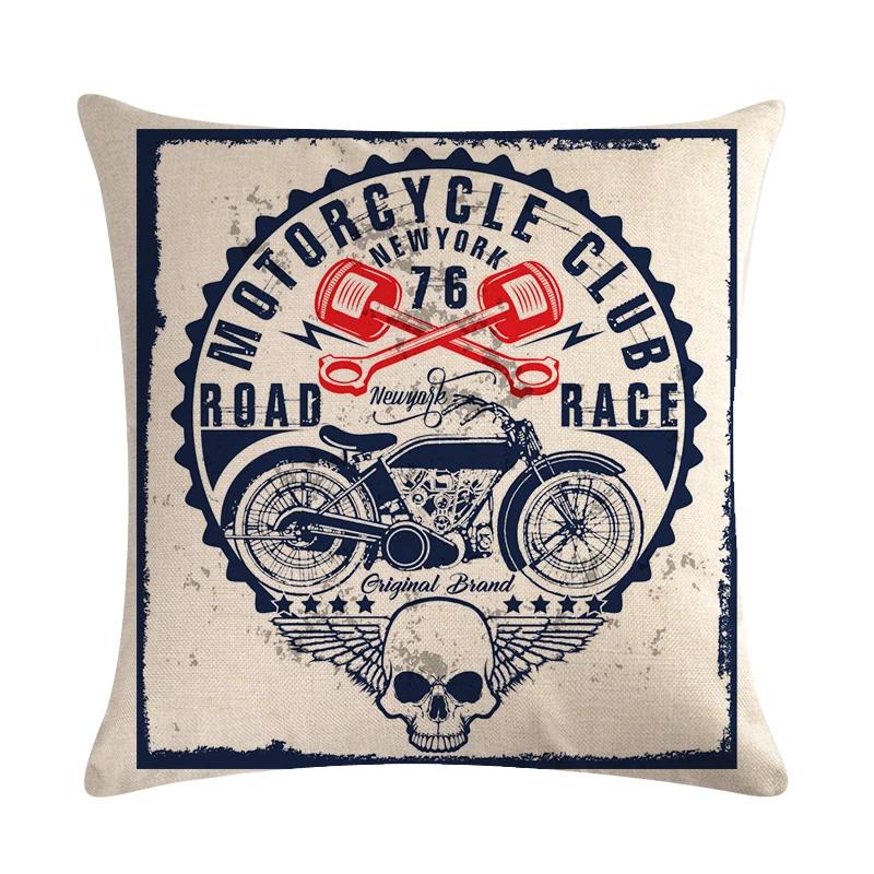 Home Decor Motorcycle Poster Art Letters   Bedroom Pillow Cover Vintage  Sofa Cushion