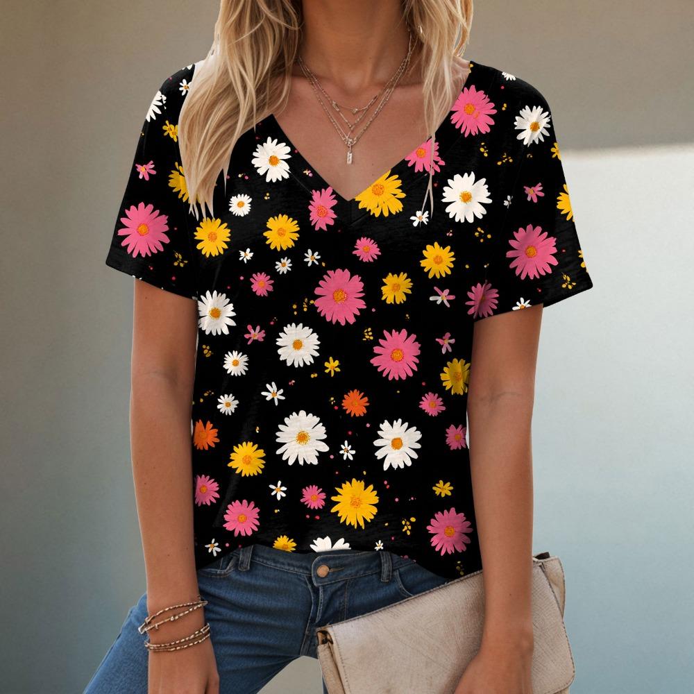 Women s butterfly print short sleeved V-neck T-shirt top XS