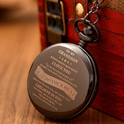 Engraved Pocket Watch TO MY GRANDSON L Love YOU Best Gift Quartz Pocket Watch Chain for Watches Men Gift