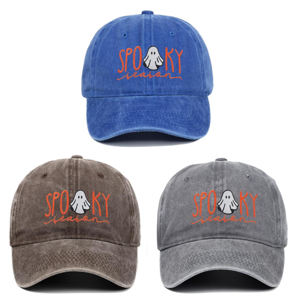 Halloween Ghost Embroidered Baseball Cap With Vintage Wash For Cosplay Fans