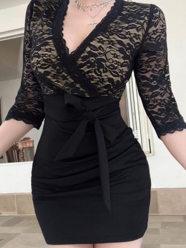 Lace Patchwork Slimming Bodycon Dress - Nightclub Ready
