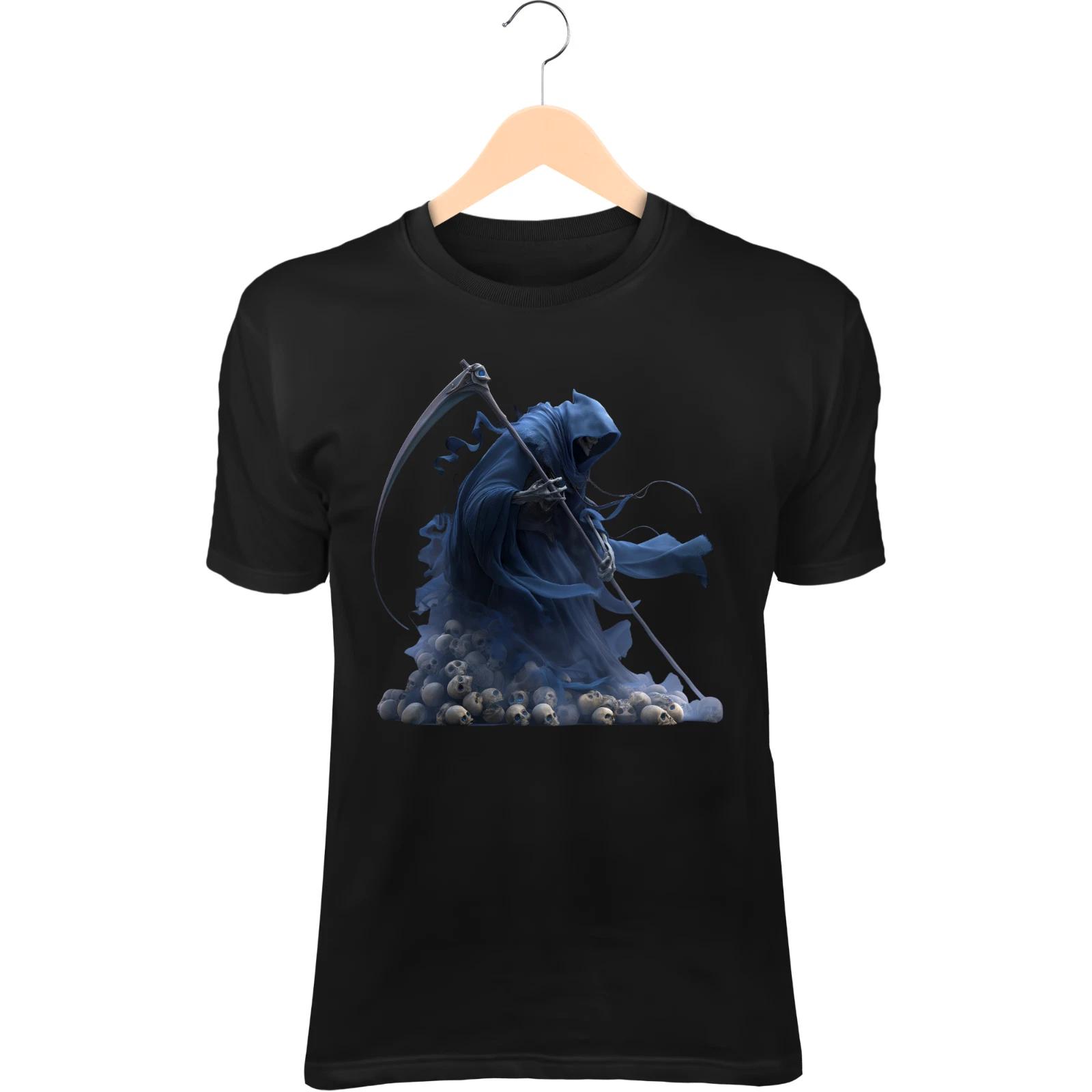 

Gothic Reaper Skull T-Shirt – Oversized Scythe, Glowing Eyes, Wind-Blown Cloak XL