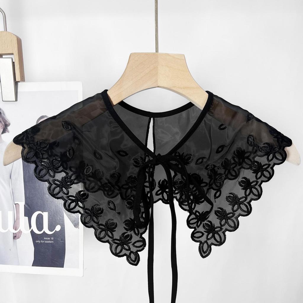 Guler universal dublu din dantelă florală și fundă pentru femei