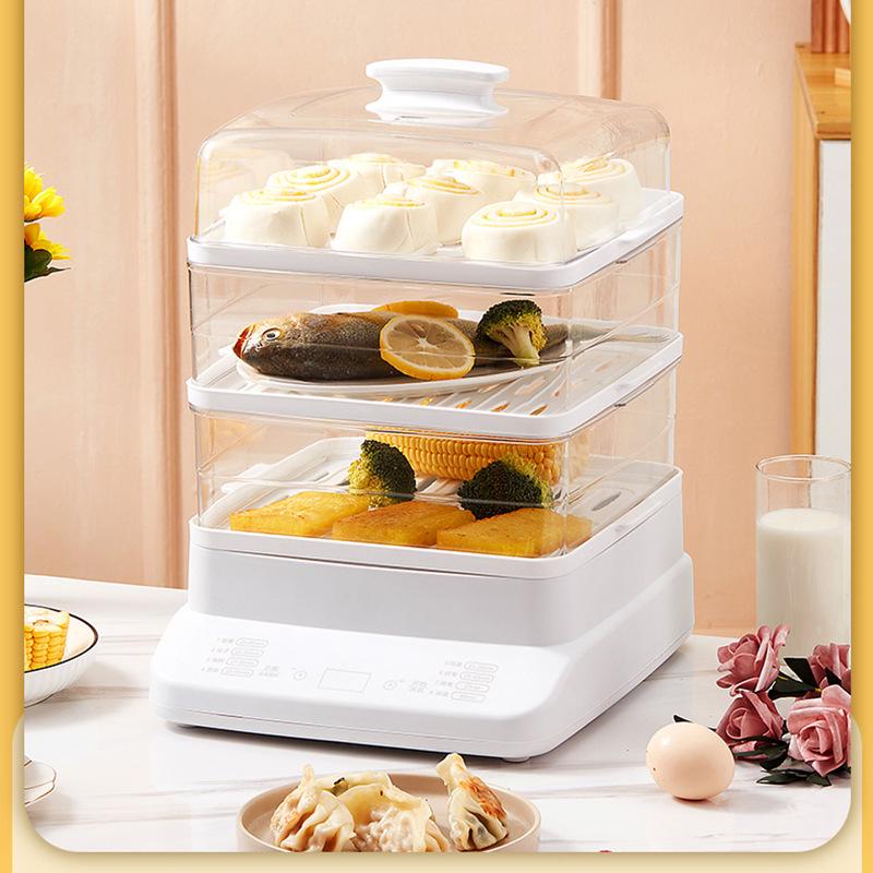 Dual Voltage Electric Steamer & Hot Pot, 10.5L Capacity, Double-Layer Insulated Cooking Pot.