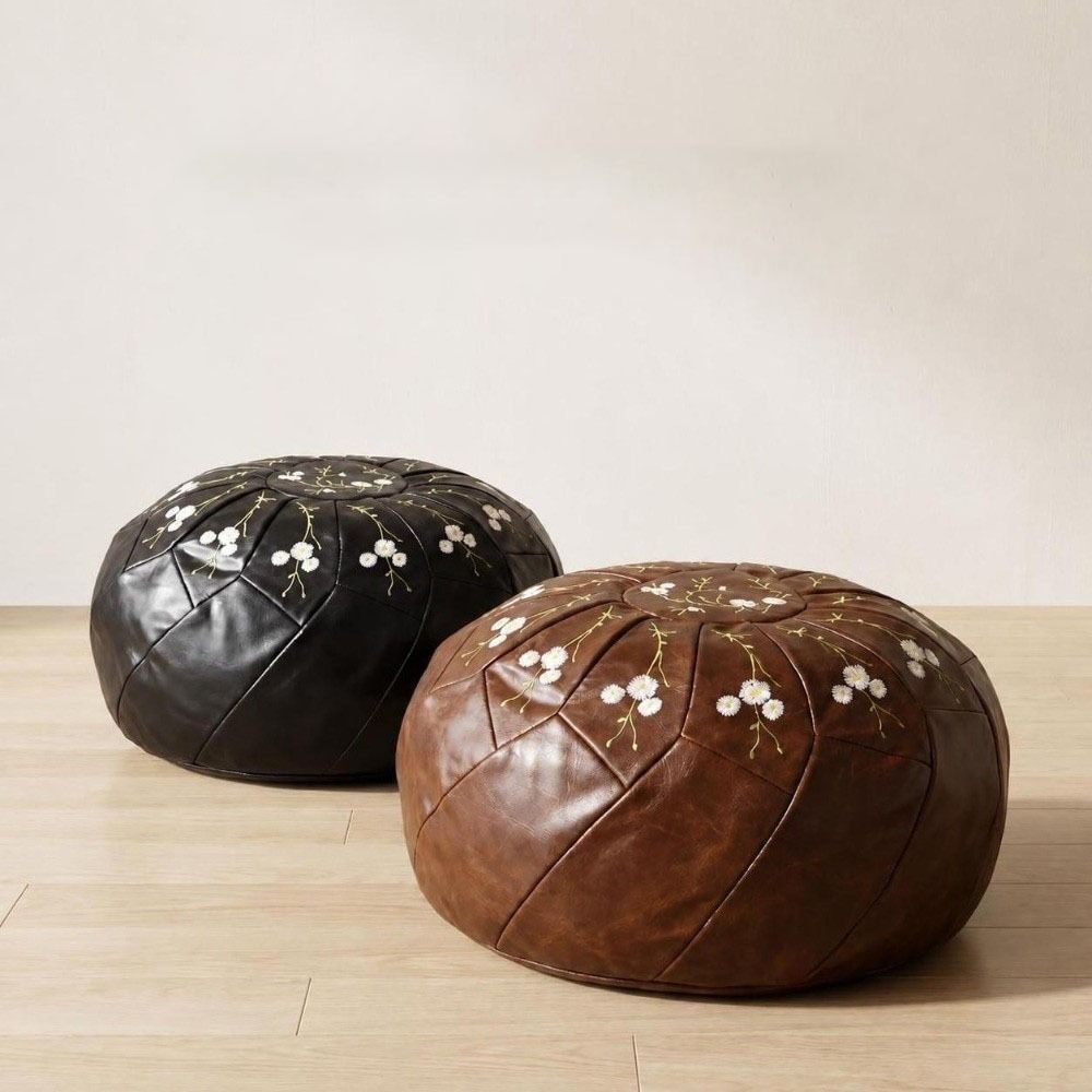 Unstuffed Pouf Ottoman PU Leather Footstool Cover New Storage Ottoman Home Use
