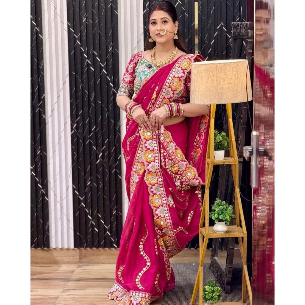 New Launch – Premium Cherry Red Rangoli Silk Saree