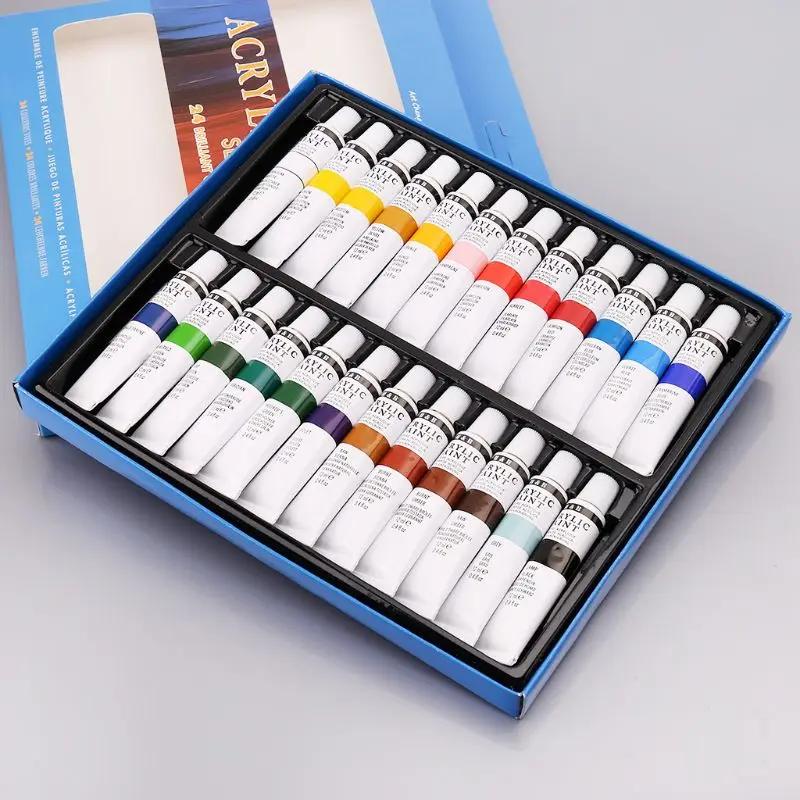 DIY24 Color Acrylic Paint Set Non-toxic and Durable 12ml Tube Drawing Painting Pigment Hand School Wall Artist Supplies
