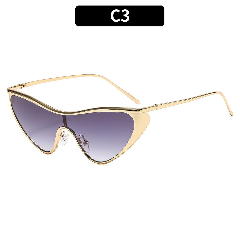 Women's sunglasses, men's and women's fashion metal one-piece cat's eye sunglasses