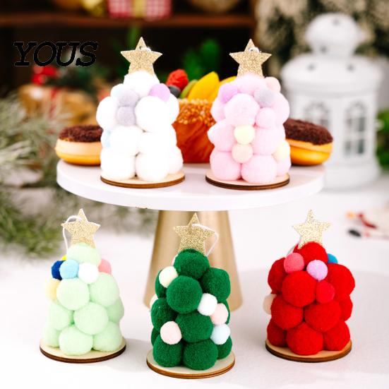 Plush Ball Ornaments Christmas Tree Ornament, Cute Pom Balls Tree-Shaped Hanging Pendant Multicolor Baubles with Star Topper for Wreath Home