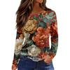 Women's Fashion Hem Slit Casual Retro Floral Print Round Neck Long Sleeve Top