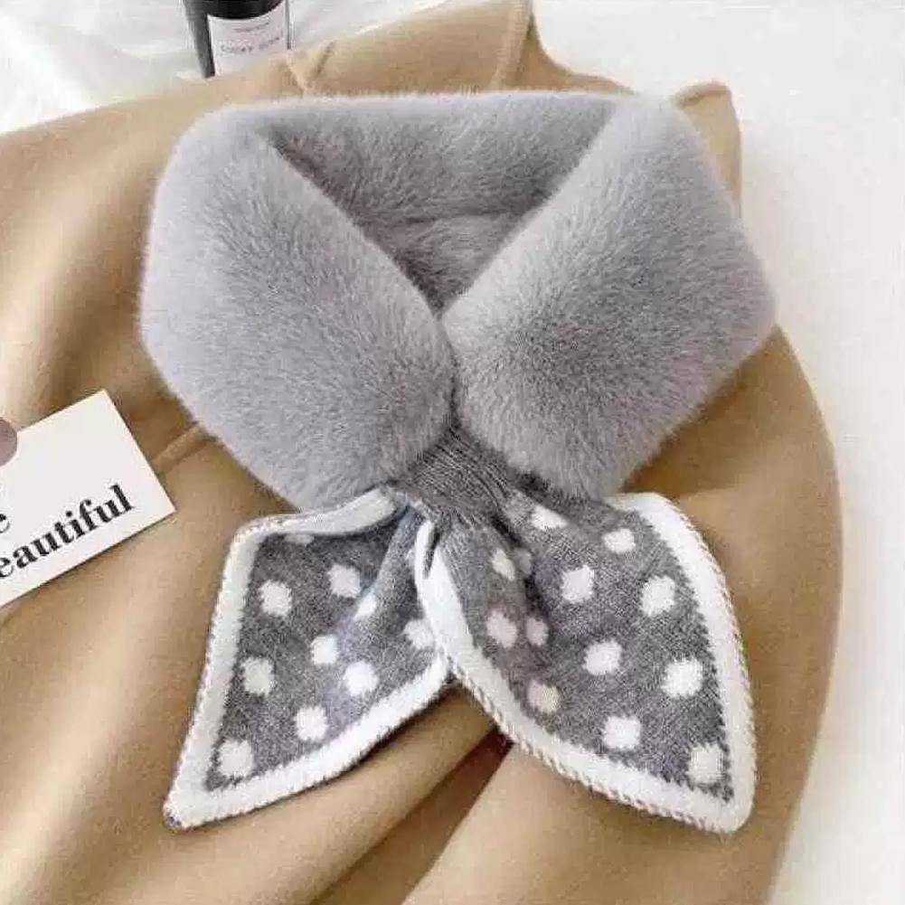 Soft Faux Fur Scarf Dots Knitted Splice Plush Cross Scarf Winter Warm Furry Fur Collar Cross Neck Sleeve Scarves For Women Girls
