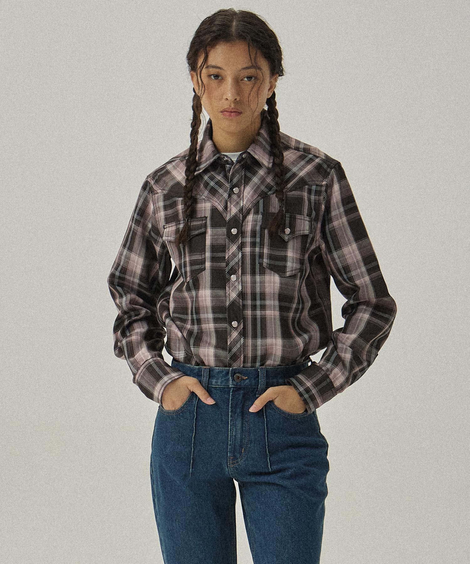Mc Wood Gun Labor 2115 Standard Fit Brown Western Check Shirt M