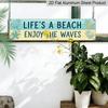 2D Flat, 1pc Rustic Coastal Aluminium Decorative Sign "Life's A Beach Enjoy The Waves" - Minimalist Nautical Beach Art with Wood Plank Decor