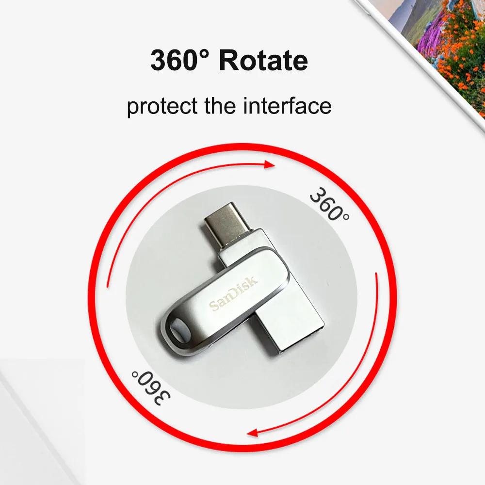 SanDisk 128GB USB Type-C OTG 2-în-1 flash Flash Drive sandisk ultrd Dual Drive Luxe 64GB 256GB 512GB Metal usb flash drive Pentru PC/Mac/iPad/Telefon