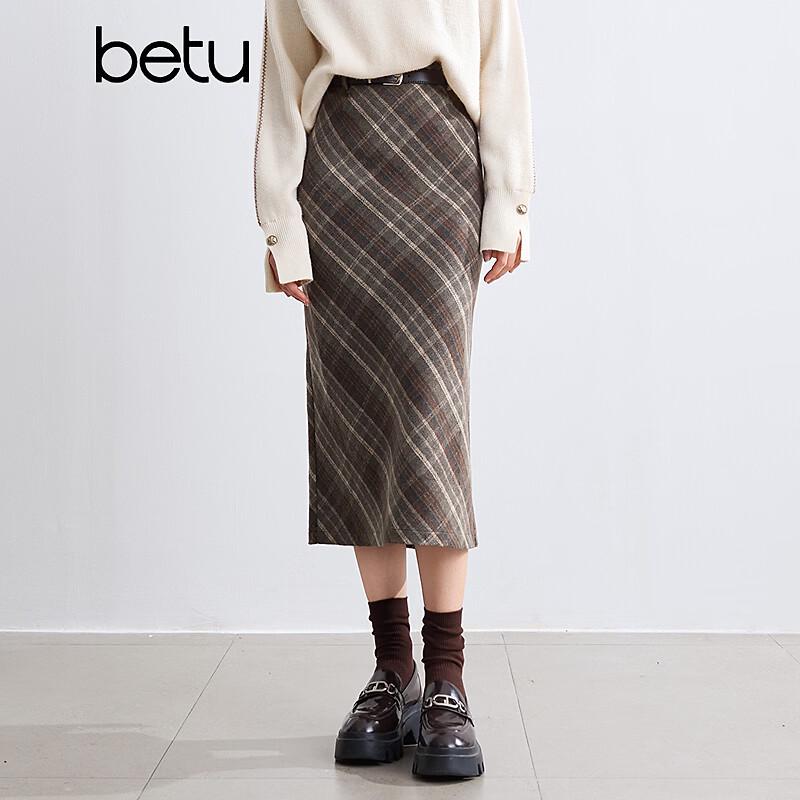 Betu Women's Vintage Plaid Straight Skirt