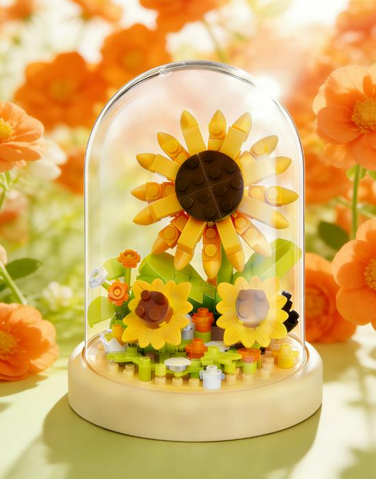 Children's DIY Rose Bouquet Building Blocks Set with Dust Cover - Creative and Educational Toy Ornament