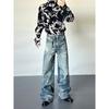 Autumn And Winter New American High Street Washed Light Colored Jeans For Men And Women Straight Leg Slightly Flared Loose Wide Leg Pants