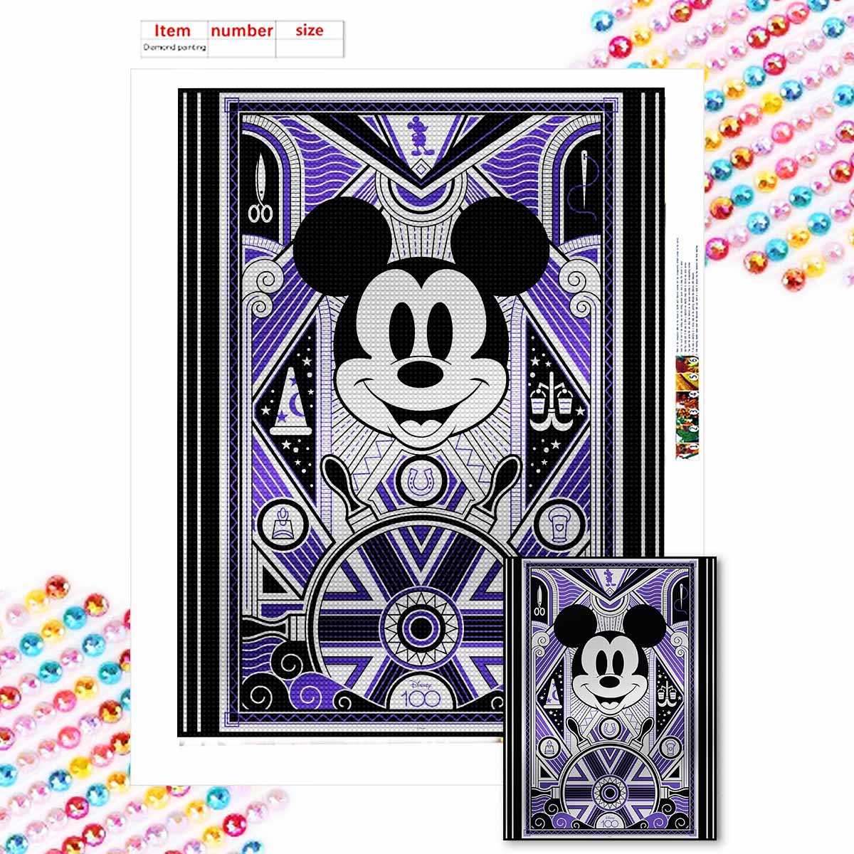 

Полная круглая алмазная живопись Угрюмый Микки Арт Стразовая картина Мозаика DIY 5D Вышивка крестом Домашнее украшение Round 20x30cm