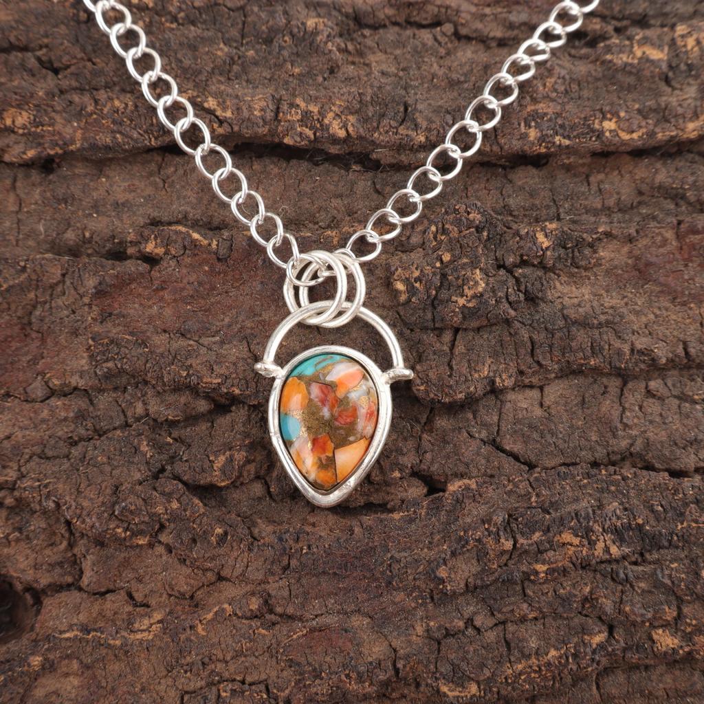 Pear Spiny Oyster Stone Mother Gift Engagement Anniversary Pendant 925 Silver PP-56-46