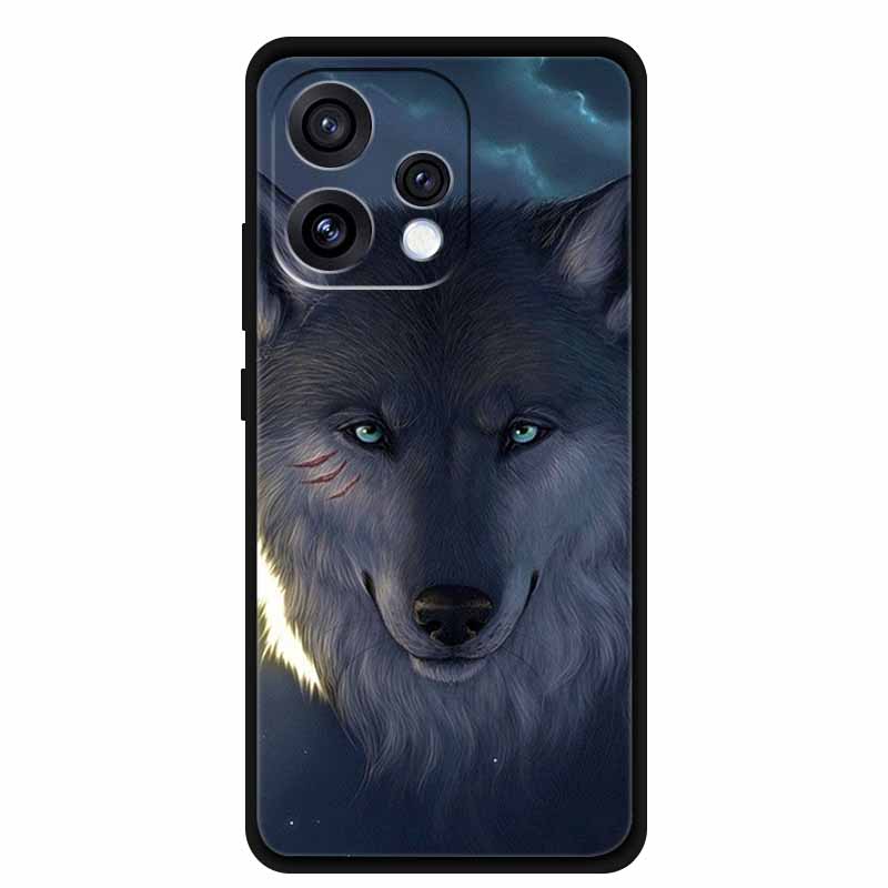 For Oppo Reno15 5G Case 6.59" Cute Cat Balck Edge Soft Silicone Wolf Phone Back Cover For Oppo Reno 15c 5G Protective Lion Funda