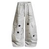 American street retro dirty dyed stars multi-pocket overalls men's and women's loose wide-leg casual straight jeans tide