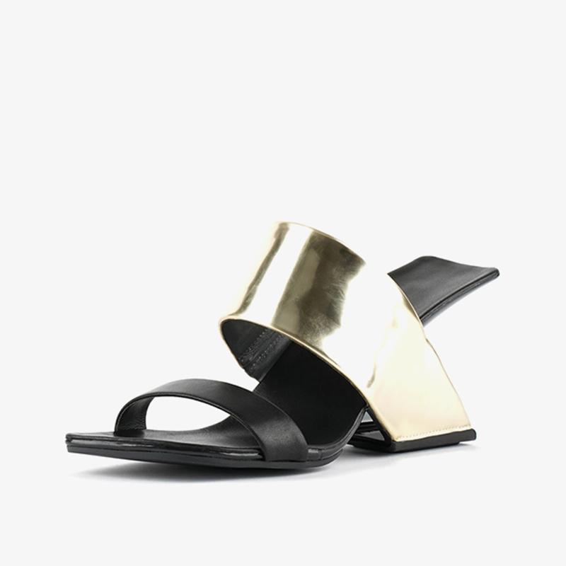 2024 Summer New Slipper Genuine Leather Peep Toe Hollow Strange 8cm High Heels Slip On Mules Beauty Lady Convenient Cozy Sandals