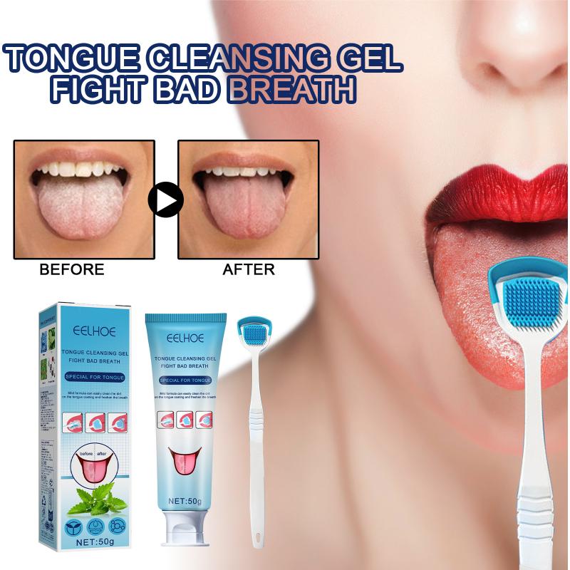 Eelhoe Tongue Coating Cleaning Gel, Tongue Coating Cleaning Oral Care, Removal Of Oral Odor, Fresh Breath Gel With Brush