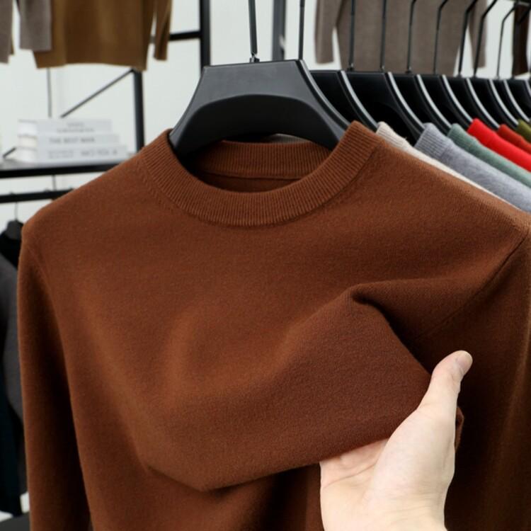 Men's Thick Knit Sweater - Round Neck, Solid Color, 500g, Autumn/Winter