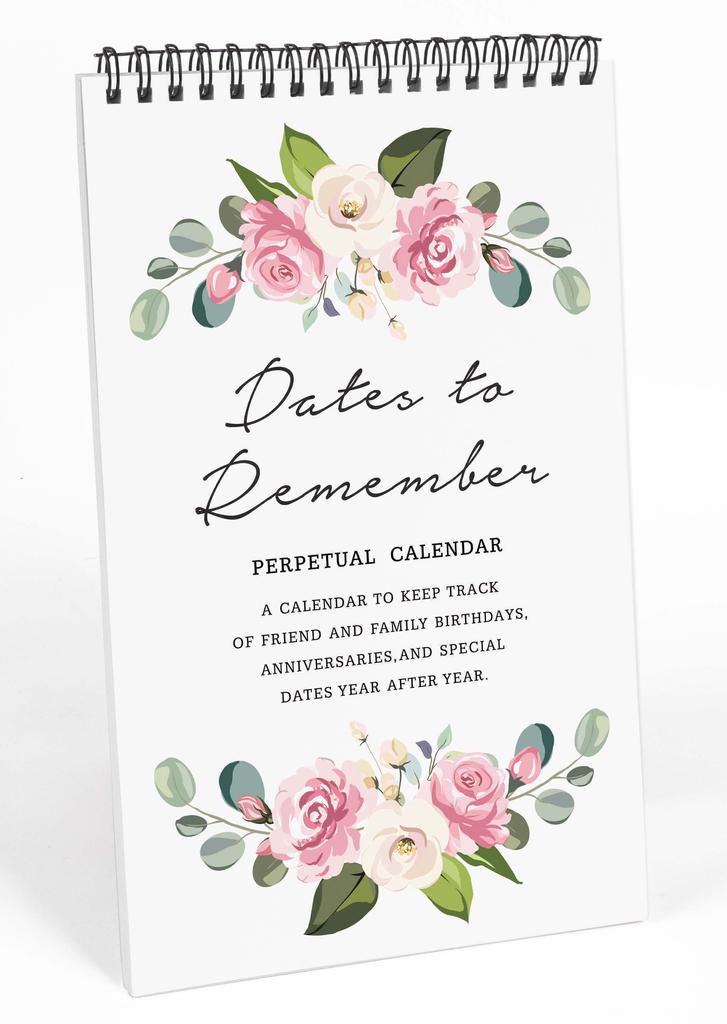 Inkdotpot Floral Perpetual Calendar, Important Dates To Remember- 6x9 Monthly and Daily  Journal for Special Days
