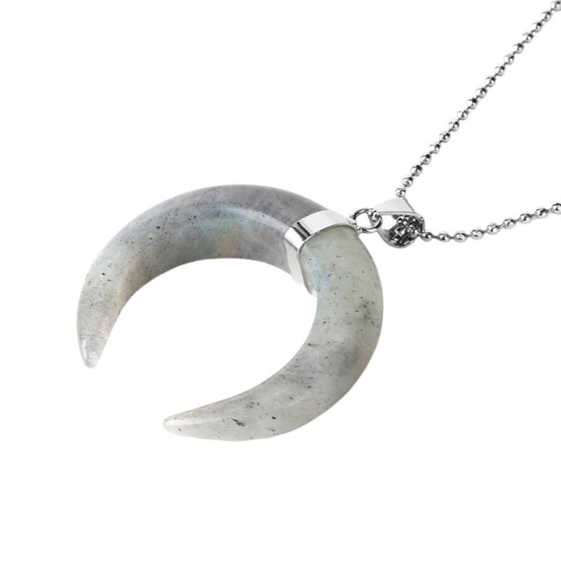 Natural Stone Crescents Moon Pendant Necklace Natural Stone Crescents Moon Pendant Necklace Clavicle Chain for Women