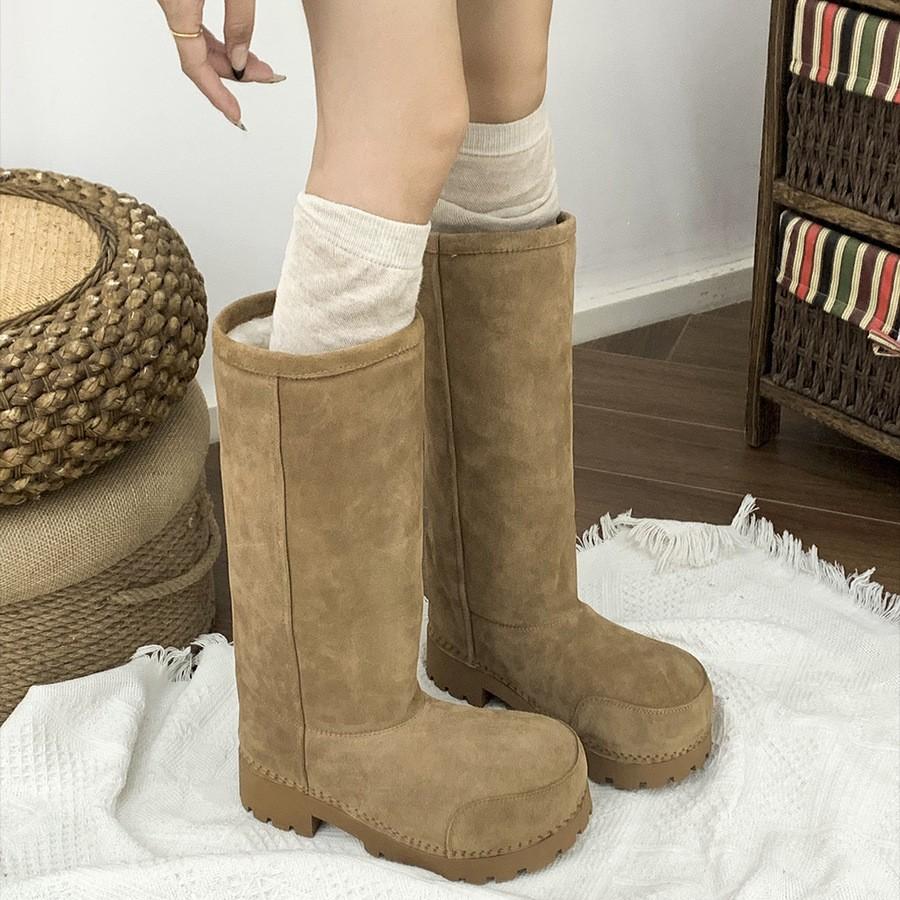 Kuskinnversjon~ Varm huhu tykksålet stygge storhodet snøstøvler dame høst og vinter varm saueskinnspels integrert lange støvler