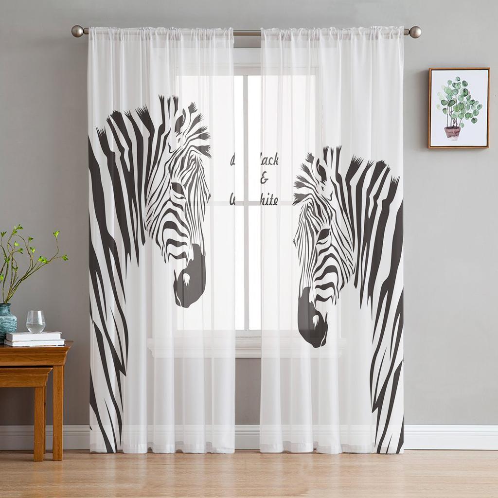 Luxury Sheer Window Curtains Zebra Skin Texture Kitchen Bedroom Living Room Tulle Curtains Study French Window Chiffon Curtains