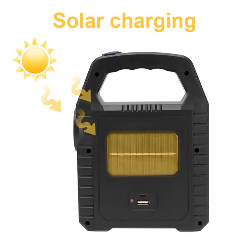 Przenośna Latarnia Solarna Lampa Robocza LED COB Wodoodporna Reflektor Awaryjny Ładowana przez USB Latarka Ręczna Outdoor Wędrówki Kemping