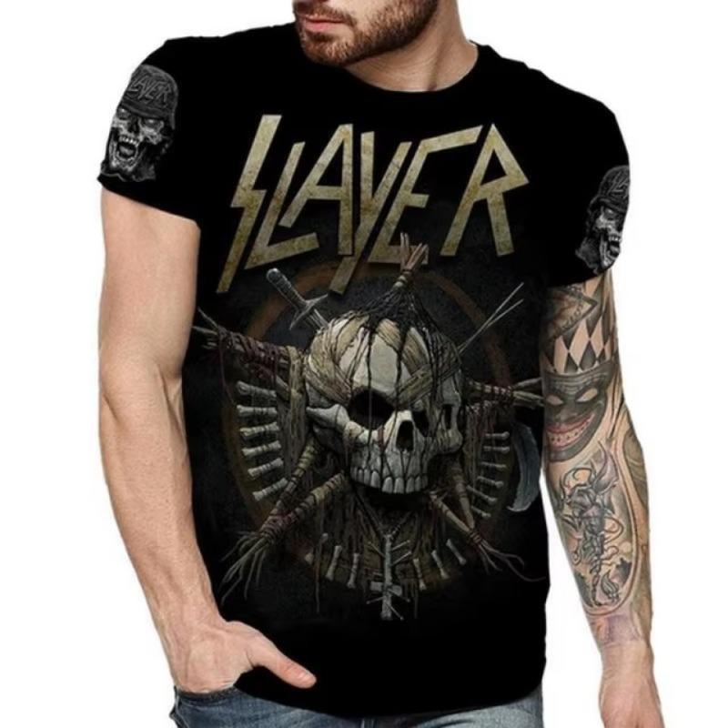 

Мужская новейшая футболка с 3D-принтом, мужская повседневная футболка с коротким рукавом и круглым вырезом, футболка Slayer Hip-hop Funny Unisex Skull L