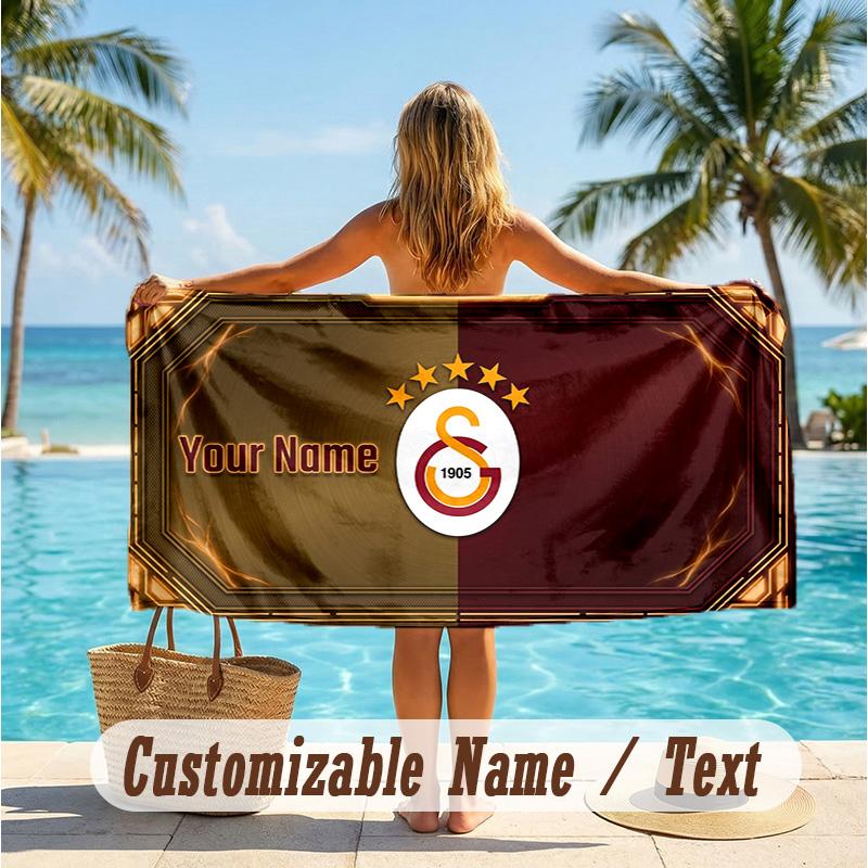 Custom Text Beach Towel, Soft Absorbent Swimming Multi-use TowelGalatasaray FC