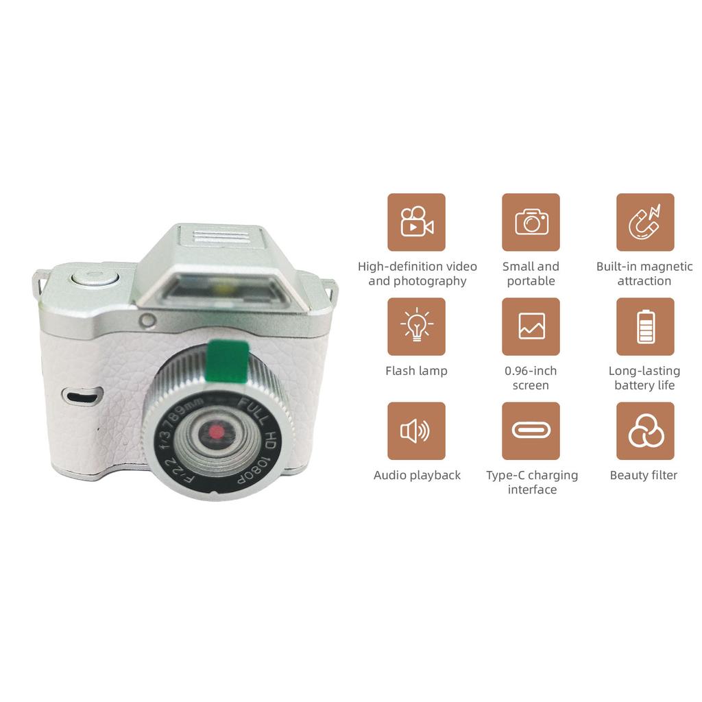 Tiny Keychain Camera Magnetic Mount 12MP 1080P Portable Retro Camera with 0.96 Inch Screen LED Fill Light for Video Recording