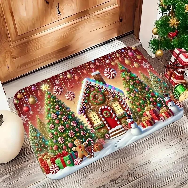 Christmas Themed Carpet  Holiday Party Anti Slip Floor Mat  Home Decoration  Living Room Christmas Cartoon Pattern Floor Mat