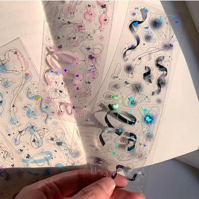 Korean Popular Colorful Hot Silver Ribbon Sticker Decorative Sticker DIY Ribbon Material Goo Card Hand Account Sticker