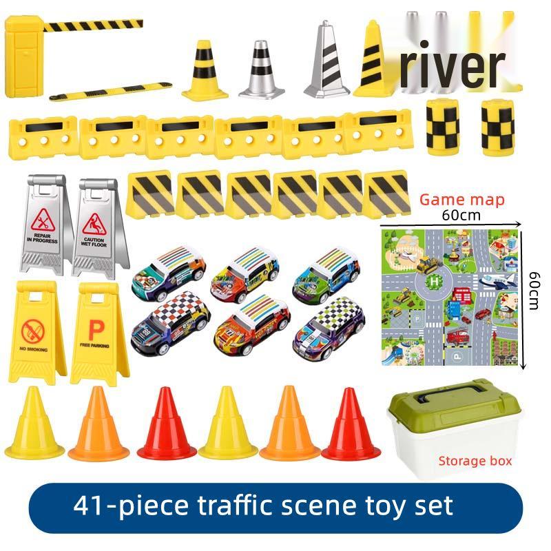 Cross-Border Traffic Simulation Toy Set with Cone, Speed Bump, Parking Lot Barrier, Water Barrier, and Warning Signs