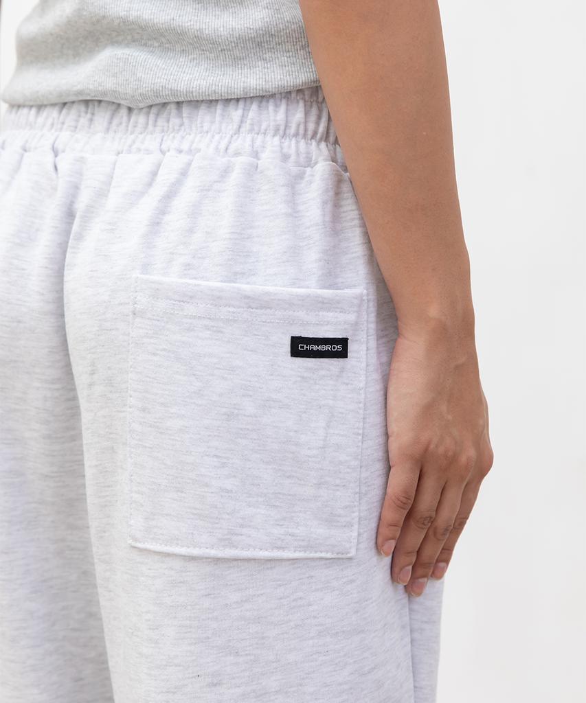 CHAMBROS Point Logo Pintuck Wide Sweatpants [White Melange]