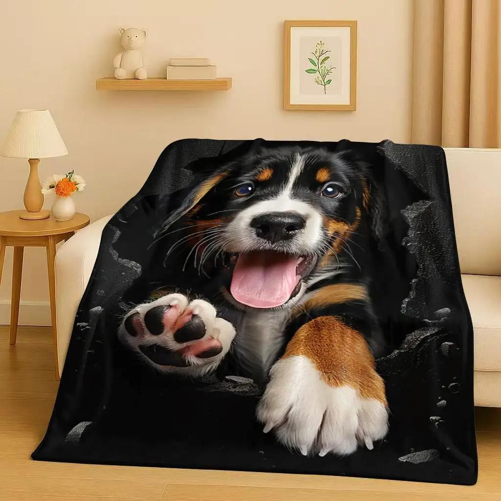 2026 New Breaking Wall 3D Illusion Dog Puppy Flannel Blanket,Ultra Soft Warm Plush Throw for Home Bedroom Bed Sofa Cover Gift