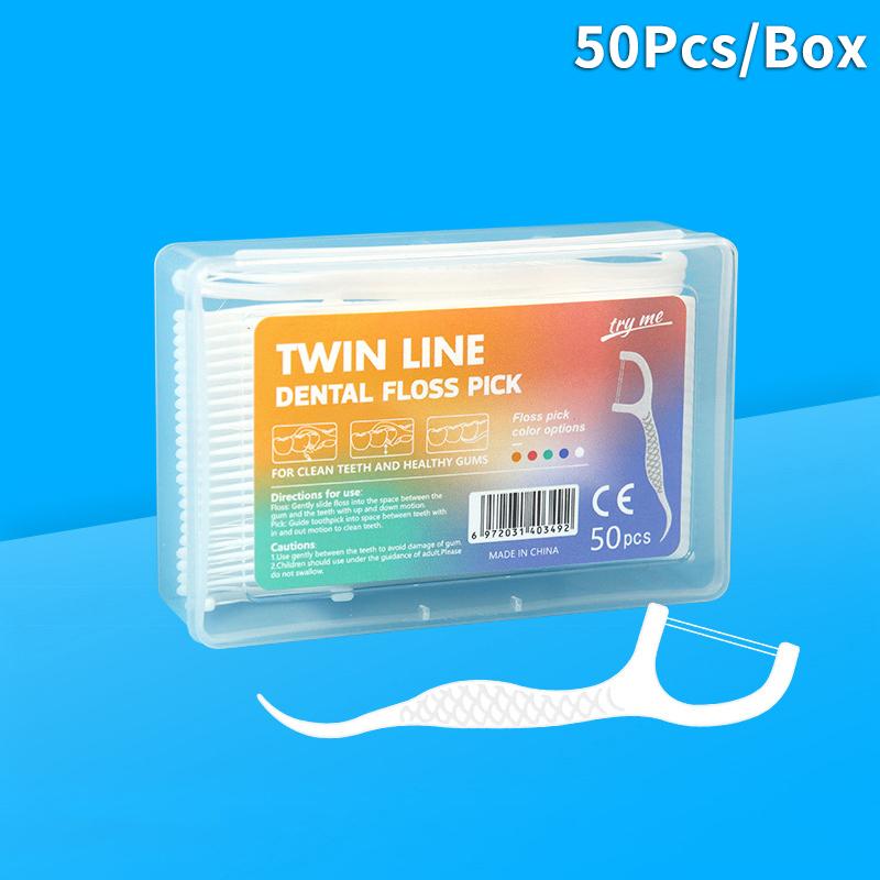 Automatic Dental Floss Storage Protable Floss Picks Dispenser Box Fruit Flavored Toothpicks Double-line Teeth Cleaning Tool