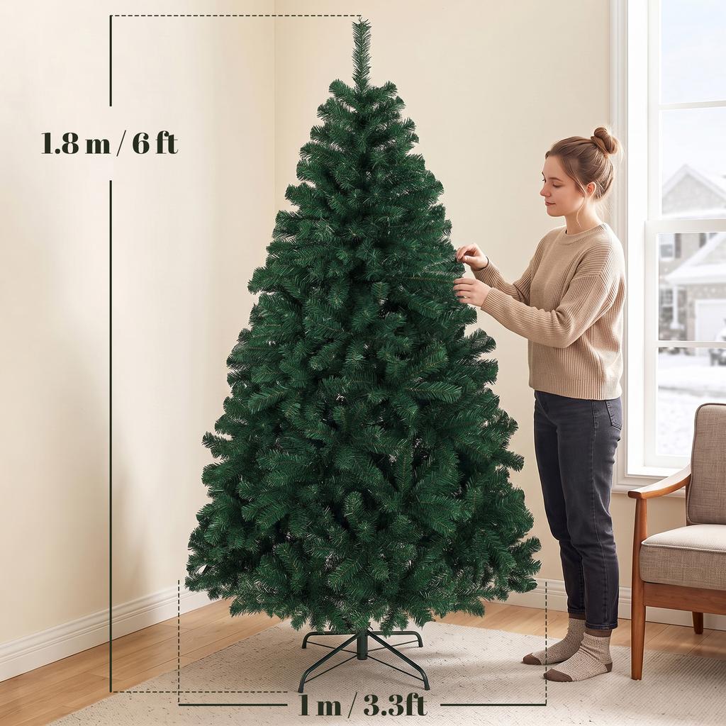 6ft/180cm Artificial Christmas Tree Fir Hinged Xmas Tree Green