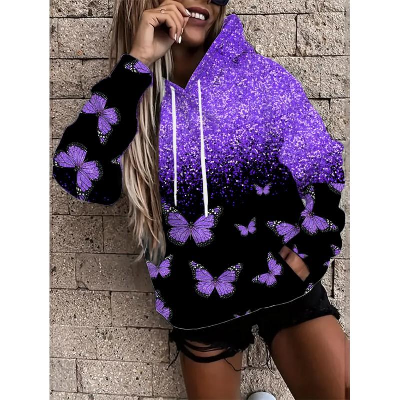 Womens Floral Print Hooded Sweatshirt Soft Comfortable Casual Pullover Daily Wear