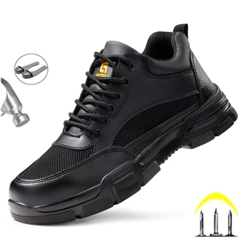 Fashion  Patchwork Leather Men Safety Work Shoes Anti Nail Steel Toe Cap Indestructible Construction Boots Male Footwear