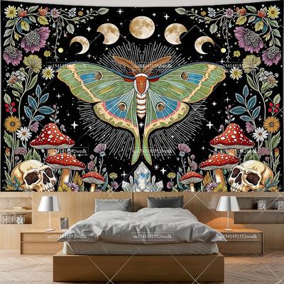 Boho Butterfly Mushroom Tapestry Botanical Floral Plant Tapestries For Bedroom Sun Moon Tapestrys Wall Art Aesthetic Background